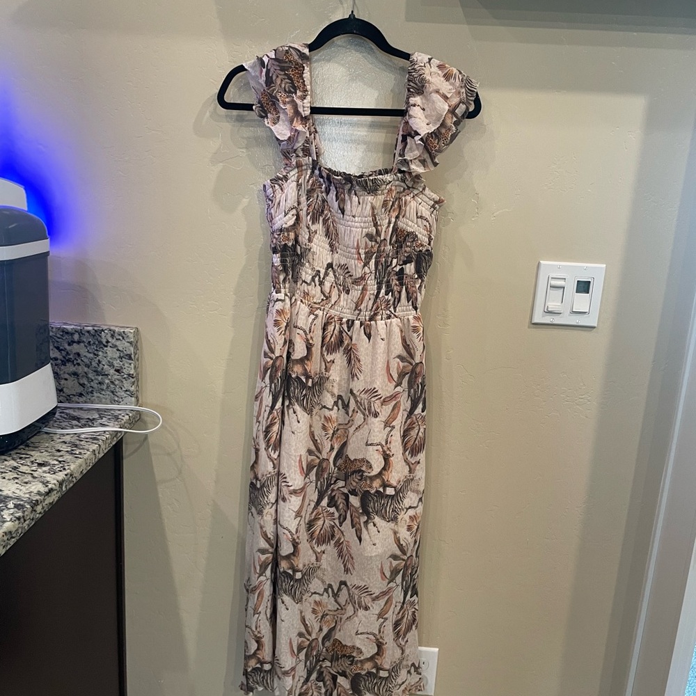 All Saints Cream Flutter Sleeve Maxi Dress